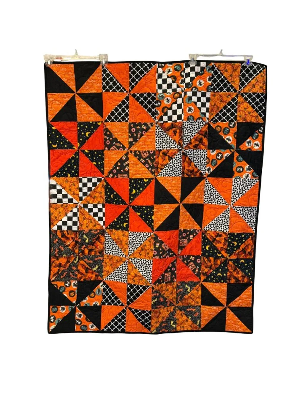Handmade Halloween Patchwork Quilt 54x43 Reversible Black Cat Pumpkin Throw
